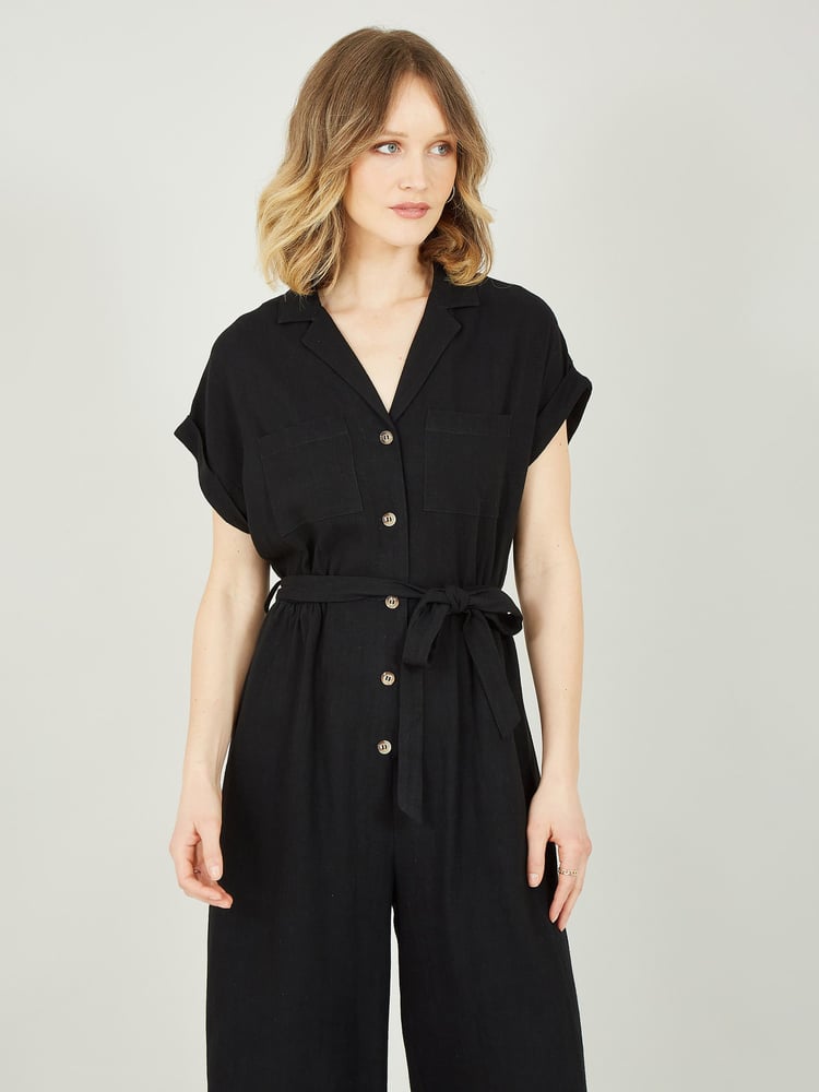 Yumi Black Button up Jumpsuit - Image 2 of 5
