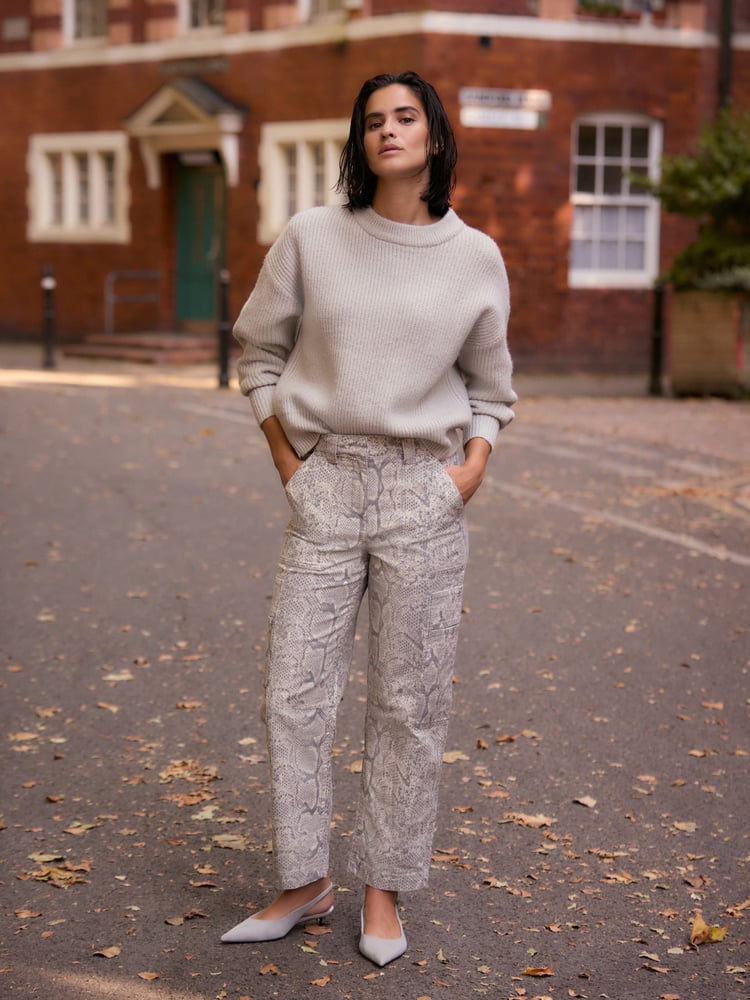 Grey Snake Print Barrel 100% Cotton Trousers - Image 1 of 7