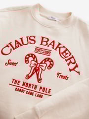 Red/Ecru Christmas Front Graphic Claus Bakery Crew Neck Sweatshirt - Image 6 of 7