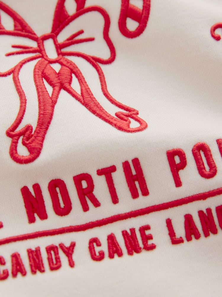 Red/Ecru Christmas Front Graphic Claus Bakery Crew Neck Sweatshirt - Image 7 of 7