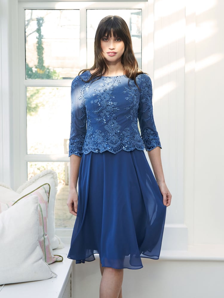 Gina Bacconi Blue Priscilla Embroidered Midi Dress - Image 1 of 6