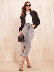 Friends Like These Grey Denim Split Front Midaxi Skirt - Image 1 of 4