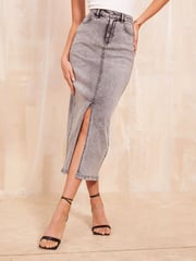 Friends Like These Grey Denim Split Front Midaxi Skirt - Image 2 of 4