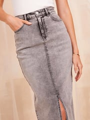 Friends Like These Grey Denim Split Front Midaxi Skirt - Image 3 of 4