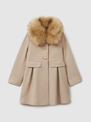 Reiss Oatmeal Nicole 13-14 yrs Faux Fur Collar Wool Blend Coat - Image 1 of 4