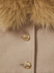 Reiss Oatmeal Nicole 13-14 yrs Faux Fur Collar Wool Blend Coat - Image 4 of 4