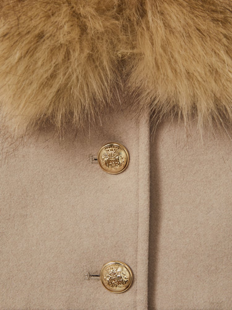 Reiss Oatmeal Nicole 13-14 yrs Faux Fur Collar Wool Blend Coat - Image 4 of 4