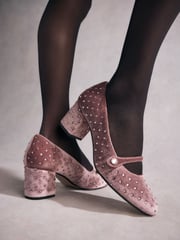 Pink Standard Fit Tabitha Simmons Emily Leather Mary Jane Block Heels - Image 5 of 13