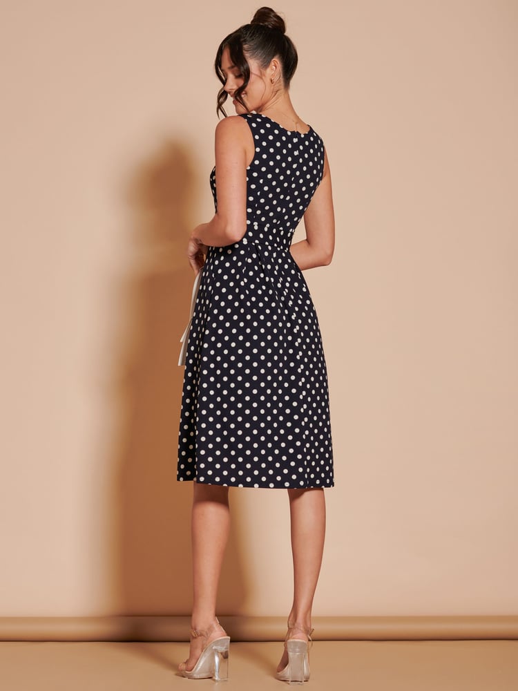 Jolie Moi Black 1950's Inspired Belted Swing Dress - Image 2 of 7