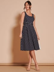 Jolie Moi Black 1950's Inspired Belted Swing Dress - Image 5 of 7