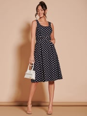 Jolie Moi Black 1950's Inspired Belted Swing Dress - Image 6 of 7