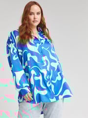 Simply Be Cobalt Blue Relaxed Satin Shirt - Image 1 of 4