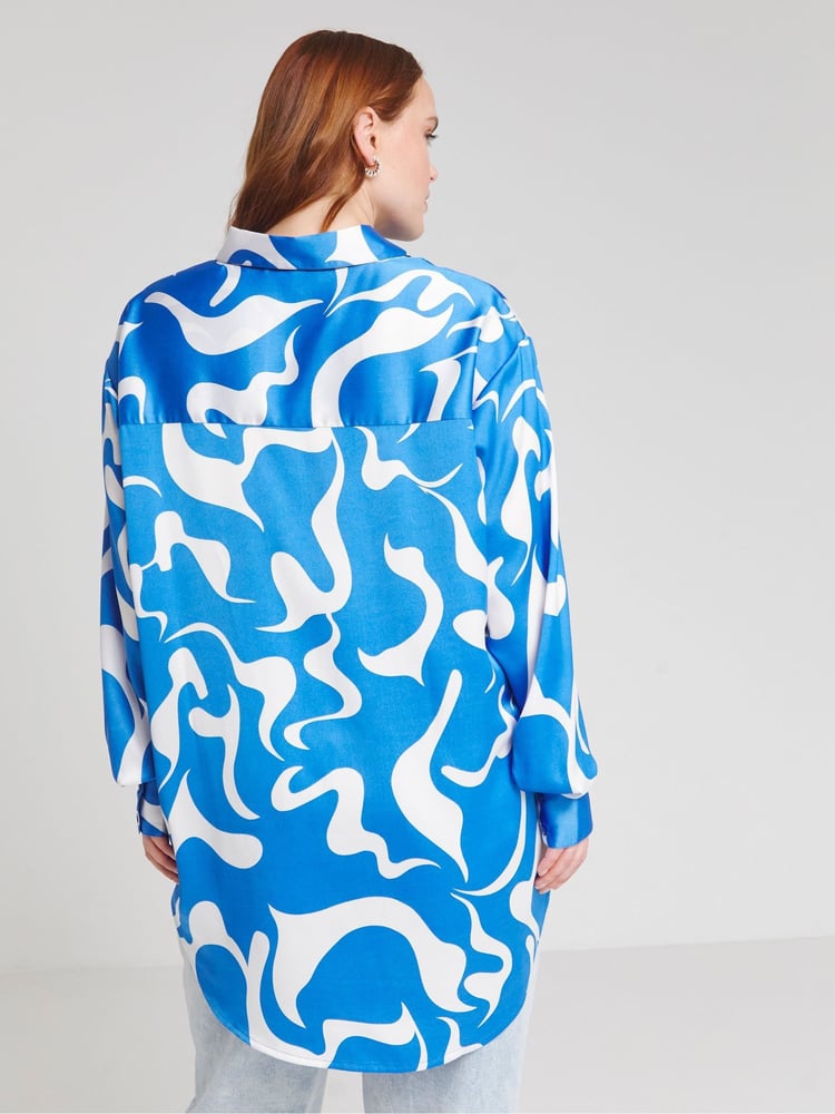 Simply Be Cobalt Blue Relaxed Satin Shirt - Image 2 of 4