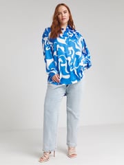 Simply Be Cobalt Blue Relaxed Satin Shirt - Image 3 of 4