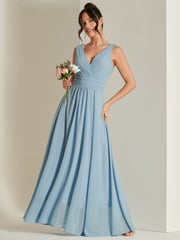 Jolie Moi Blue Pleated Bodice Chiffon Maxi Dress - Image 1 of 6