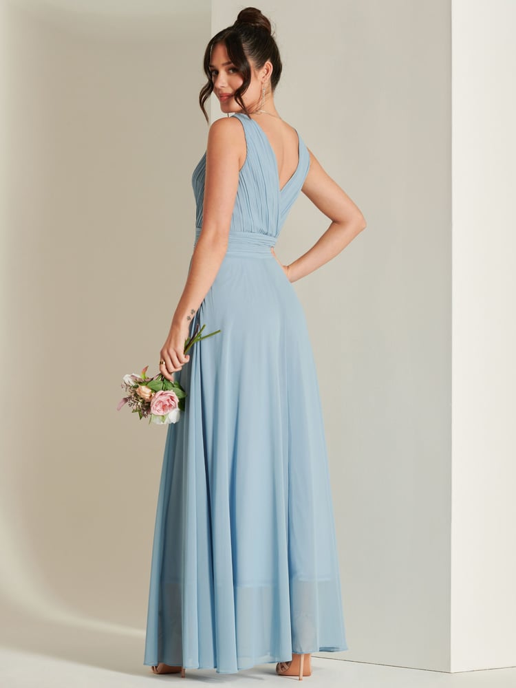 Jolie Moi Blue Pleated Bodice Chiffon Maxi Dress - Image 2 of 6