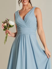 Jolie Moi Blue Pleated Bodice Chiffon Maxi Dress - Image 3 of 6