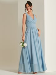 Jolie Moi Blue Pleated Bodice Chiffon Maxi Dress - Image 4 of 6