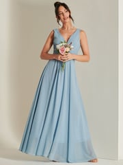 Jolie Moi Blue Pleated Bodice Chiffon Maxi Dress - Image 5 of 6