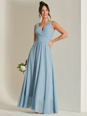 Jolie Moi Blue Pleated Bodice Chiffon Maxi Dress - Image 6 of 6
