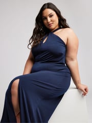 Yours Curve Blue London Twist Halterneck Maxi Dress - Image 2 of 5