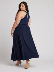 Yours Curve Blue London Twist Halterneck Maxi Dress - Image 3 of 5