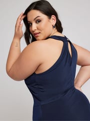 Yours Curve Blue London Twist Halterneck Maxi Dress - Image 4 of 5