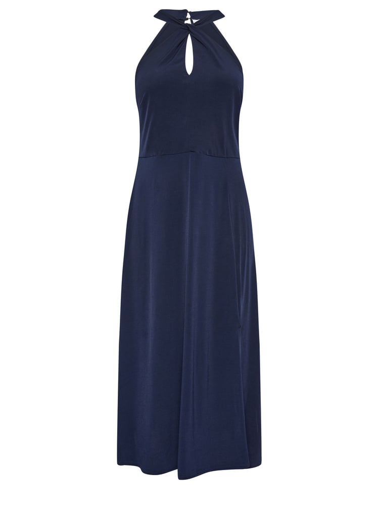 Yours Curve Blue London Twist Halterneck Maxi Dress - Image 5 of 5