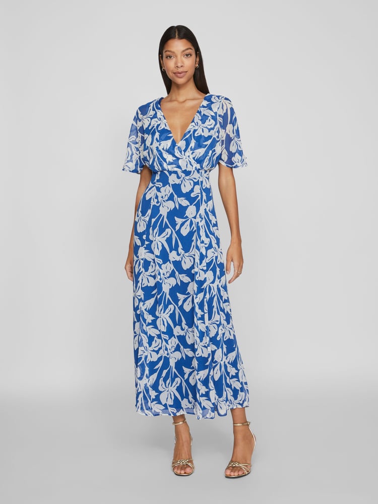 VILA Blue Angel Sleeve Midi Occasion Dress - Image 1 of 7