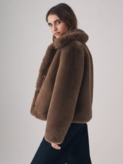 The Set Brown Boxy Faux Fur Coat - Image 1 of 11