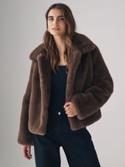 The Set Brown Boxy Faux Fur Coat - Image 2 of 11