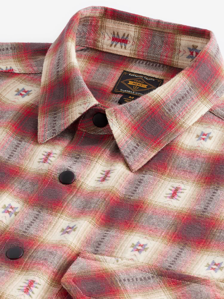 Red/Ecru White 100% Cotton Navajo Style Check Long Sleeve Shirt - Image 3 of 3