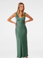 Forever New Green Cameron V-Neck Satin Maxi Dress - Image 1 of 4