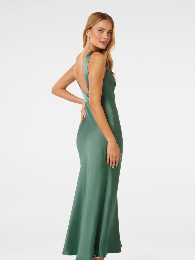 Forever New Green Cameron V-Neck Satin Maxi Dress - Image 2 of 4