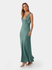 Forever New Green Cameron V-Neck Satin Maxi Dress - Image 3 of 4