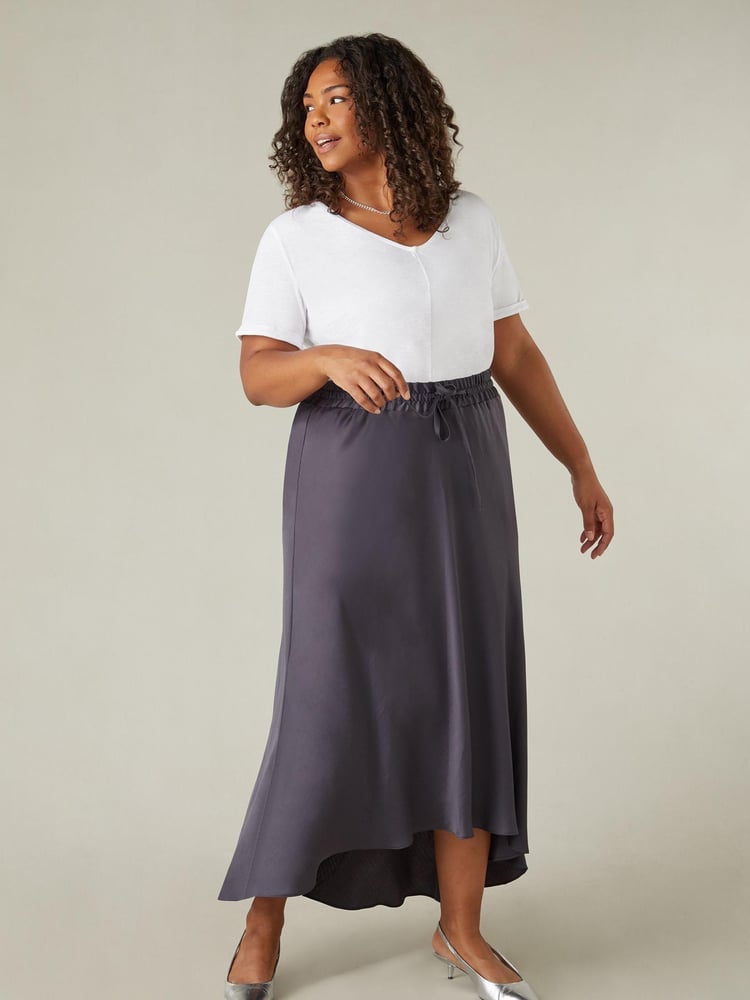 Live Unlimited Grey Curve Satin High Low Skirt - Image 1 of 2