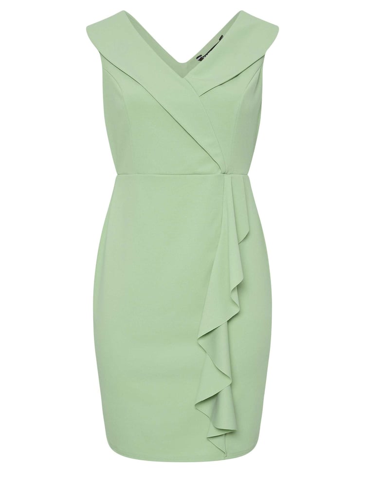 Yours Curve Green London Tuxedo Frill Shift Dress - Image 5 of 5