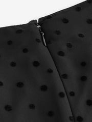 Black On Black Polka Dot Spot Bow Neck Detail Long Sleeve Mini Dress - Image 7 of 7