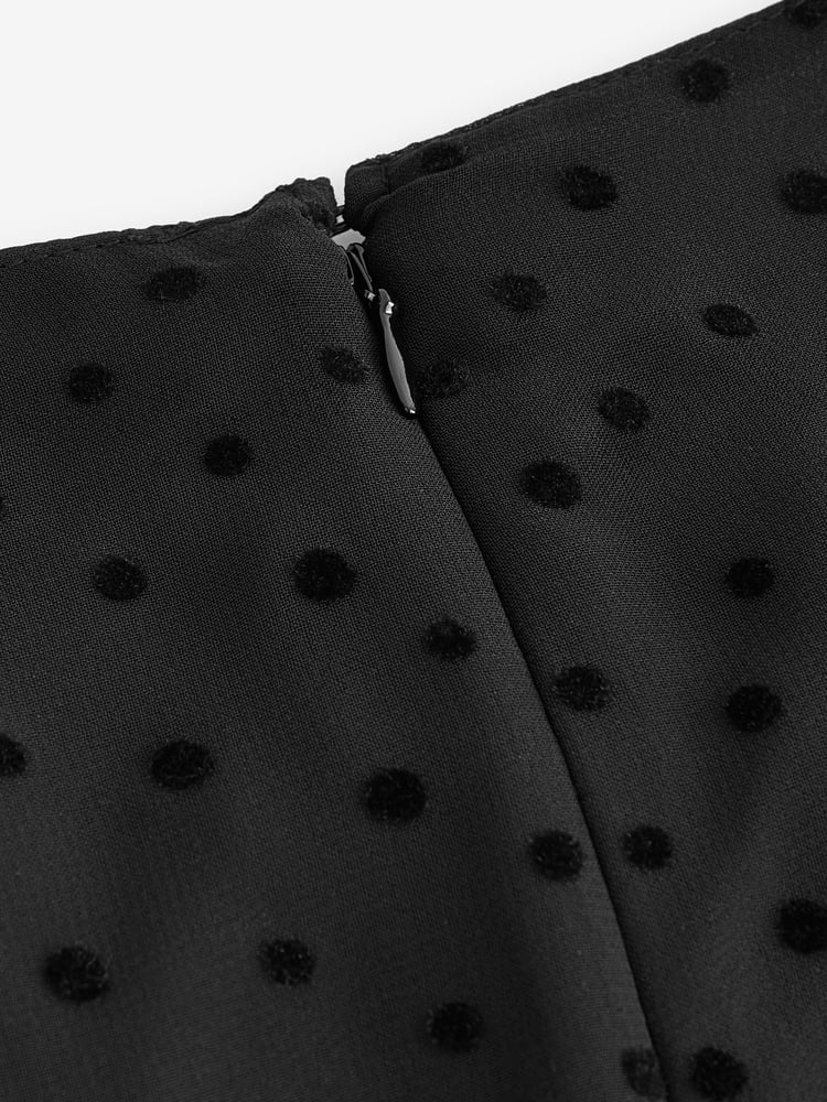 Black On Black Polka Dot Spot Bow Neck Detail Long Sleeve Mini Dress - Image 7 of 7