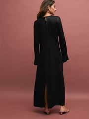 Black Long Sleeve Satin Mix Column Midi Dress - Image 3 of 6