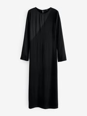 Black Long Sleeve Satin Mix Column Midi Dress - Image 4 of 6