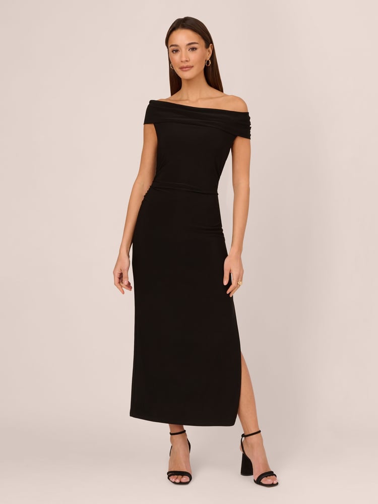 Adrianna Papell Matte Jersey Long Black Dress - Image 1 of 7