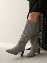 Grey Forever Comfort® Knee High Slouch Block Heeled Boots - Image 1 of 7