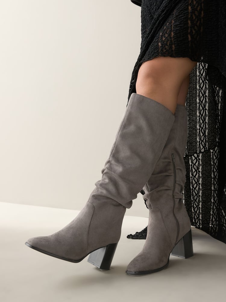 Grey Forever Comfort® Knee High Slouch Block Heeled Boots - Image 1 of 7