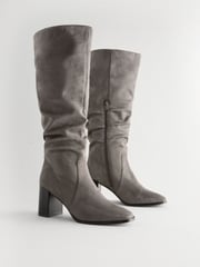 Grey Forever Comfort® Knee High Slouch Block Heeled Boots - Image 3 of 7