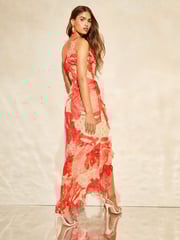 Lipsy Red One Shoulder Ruffle Metallic Polka Dot Maxi Dress - Image 2 of 4