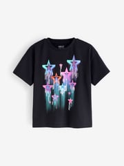 Black Sequin Star Graphic 100% Cotton T-Shirt (3-16yrs) - Image 4 of 6