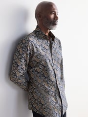 Charcoal Grey Paisley Slim Fit Signature Single Cuff 100% Cotton Formal Shirt - Image 1 of 7