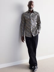 Charcoal Grey Paisley Slim Fit Signature Single Cuff 100% Cotton Formal Shirt - Image 2 of 7
