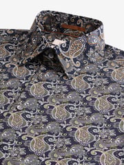 Charcoal Grey Paisley Slim Fit Signature Single Cuff 100% Cotton Formal Shirt - Image 6 of 7